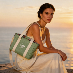 Bolso artesanal verde con Eguzkilore