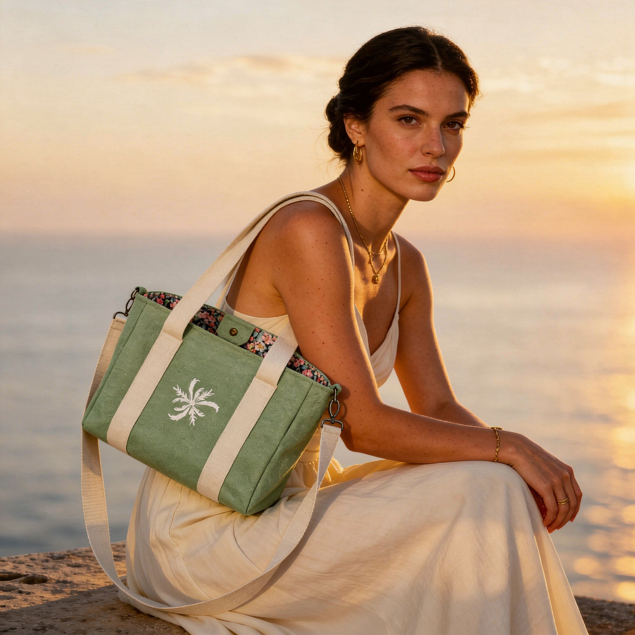 Bolso artesanal verde con Eguzkilore