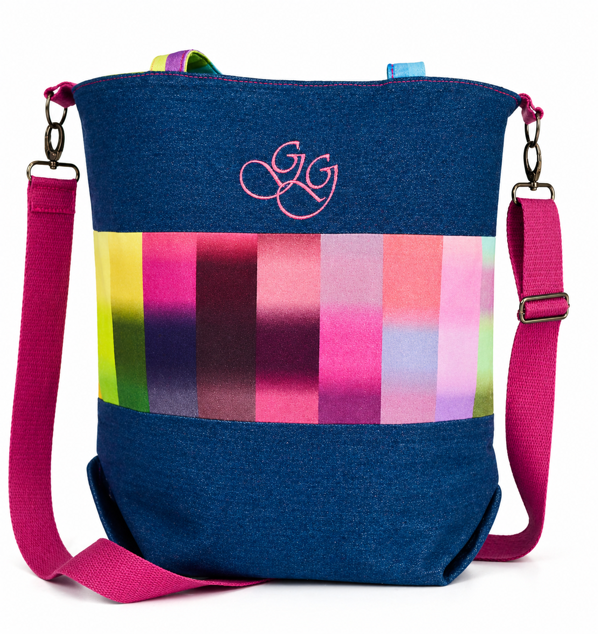 Bolso reversible artesanal multicolor y denim | Hecho a mano - Imagen 2